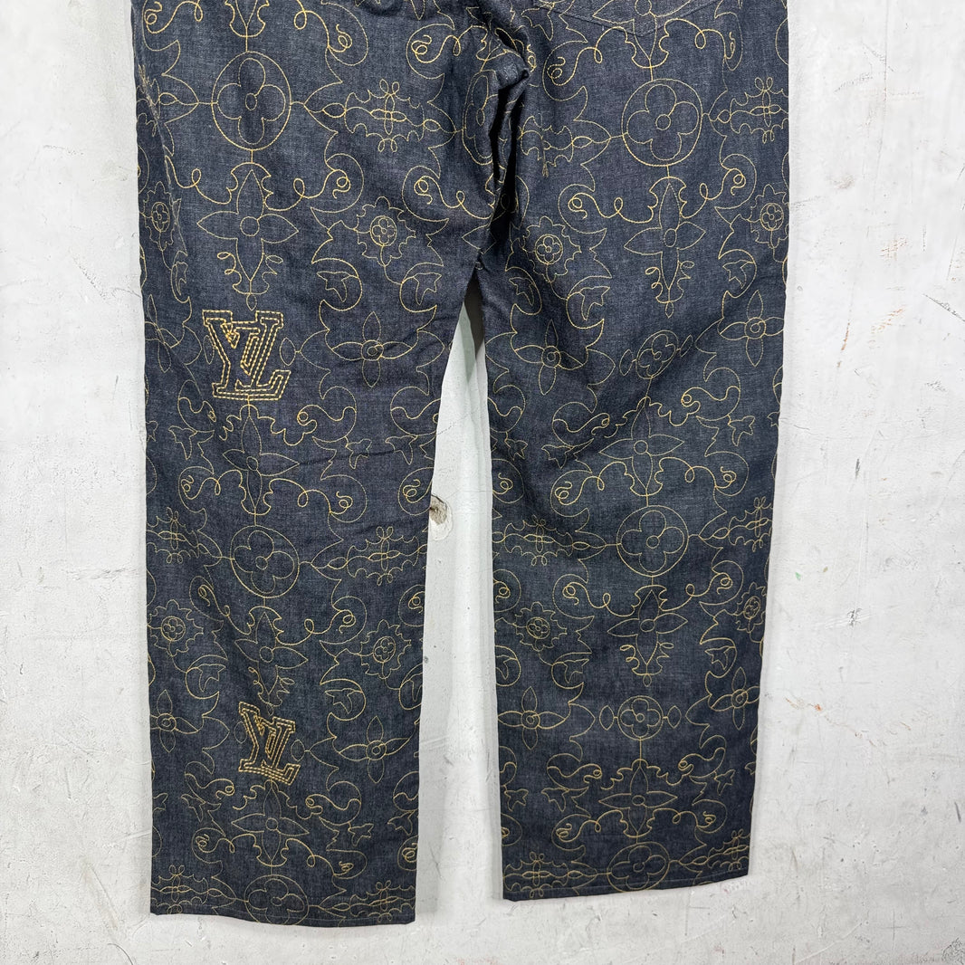 Louis Vuitton Loose Arabesque Embroidered Monogram Jeans