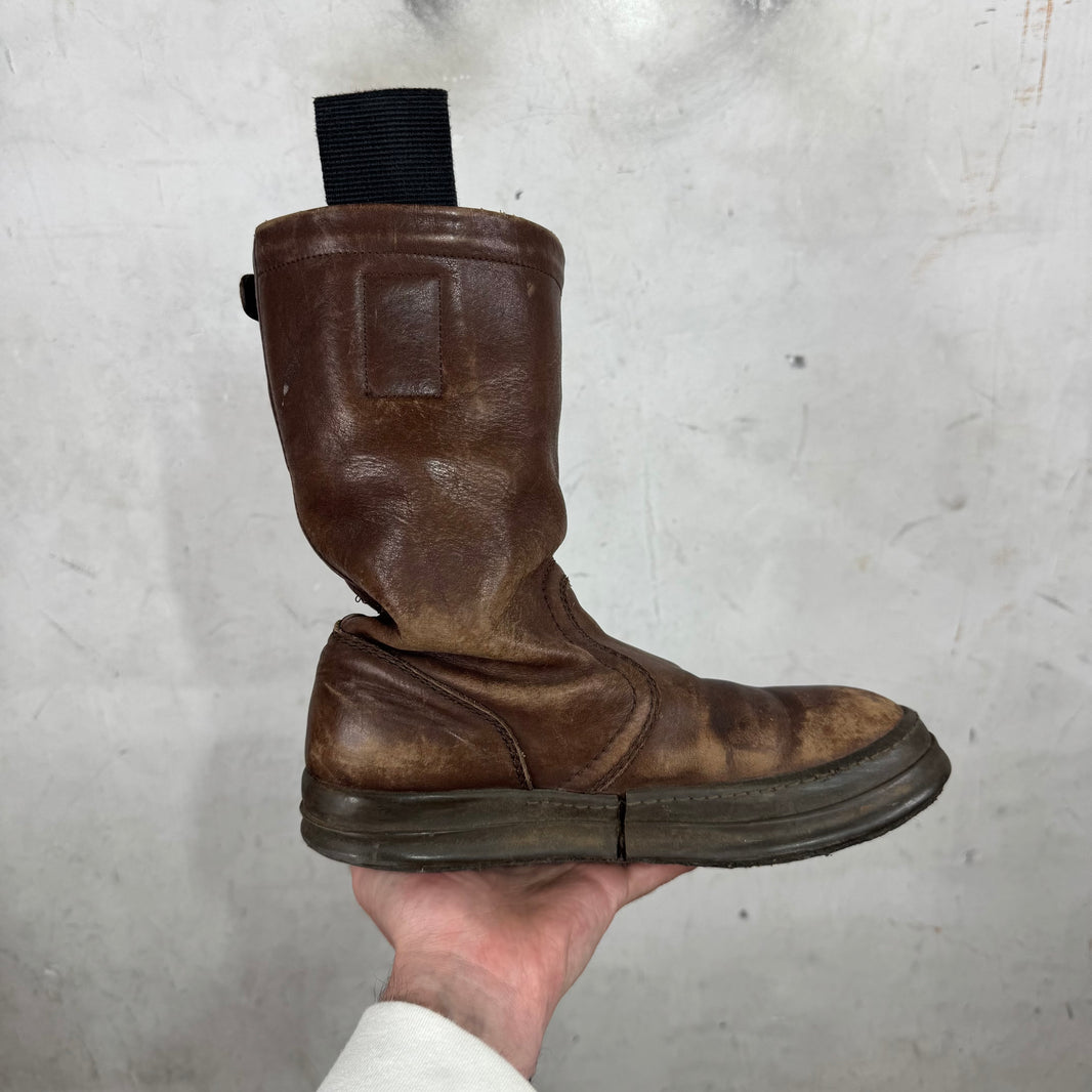 Rick Owens Brown Leather Pull Boots