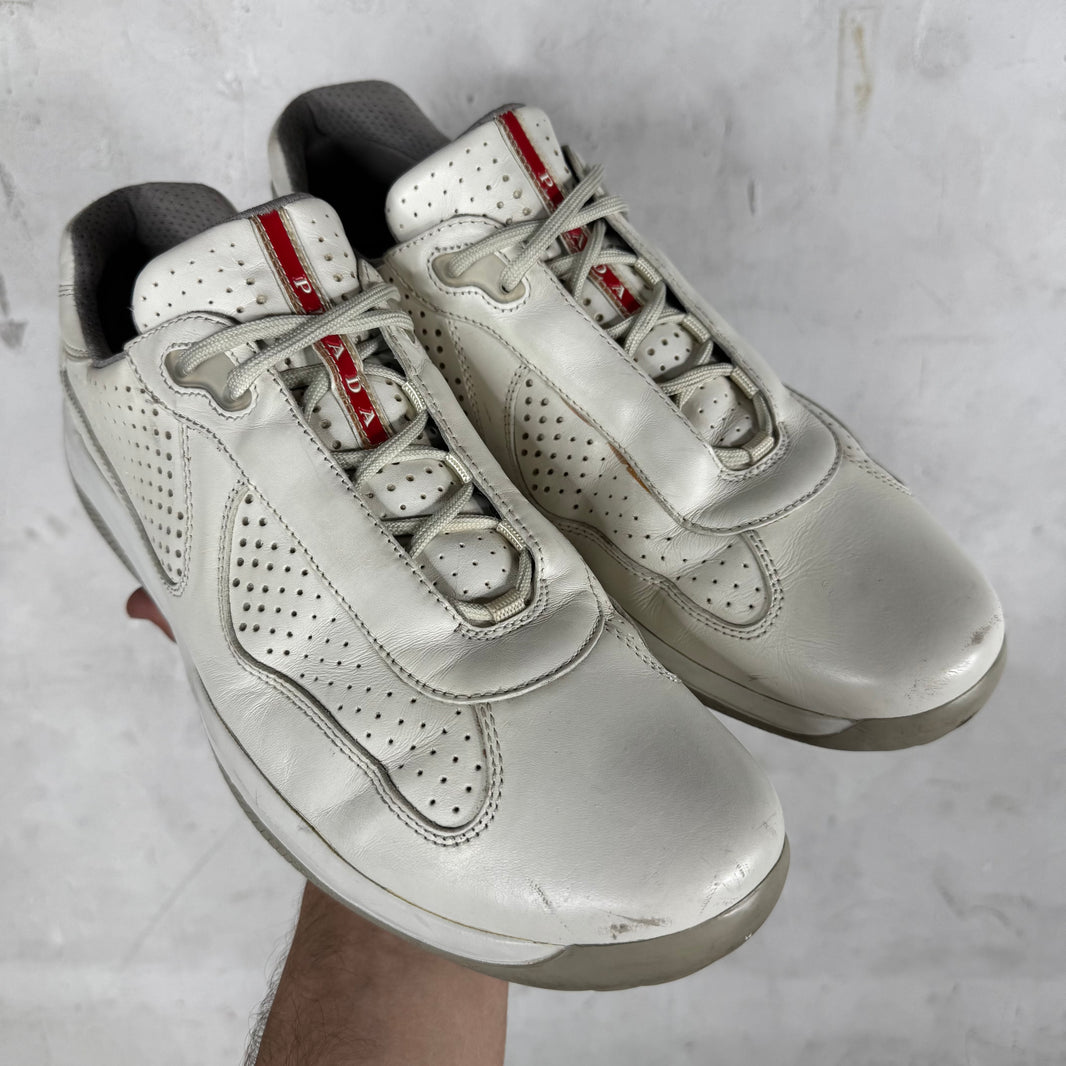 Prada White Perforated Leather Americas Cup
