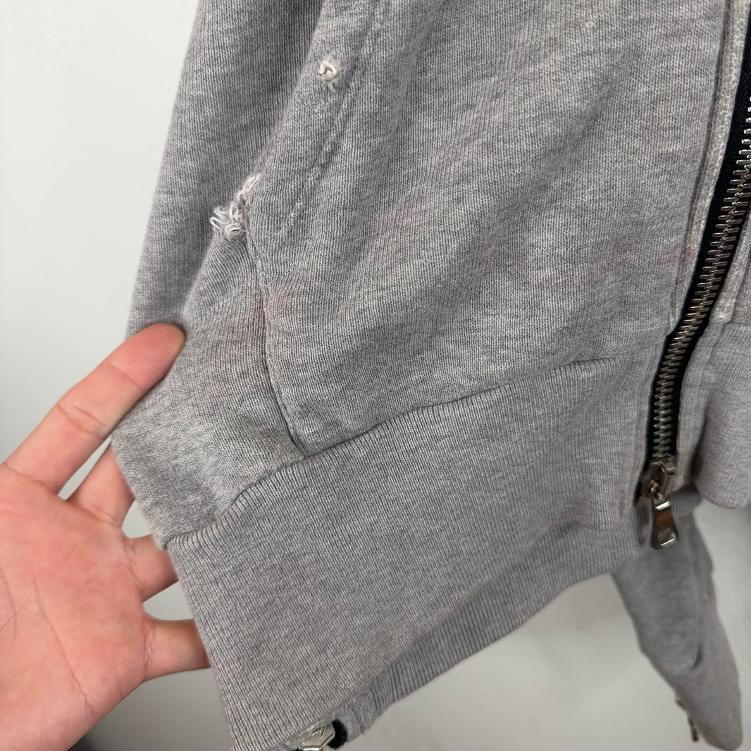 Balmain Gray Patchwork Graffiti Zip Up Hoodie