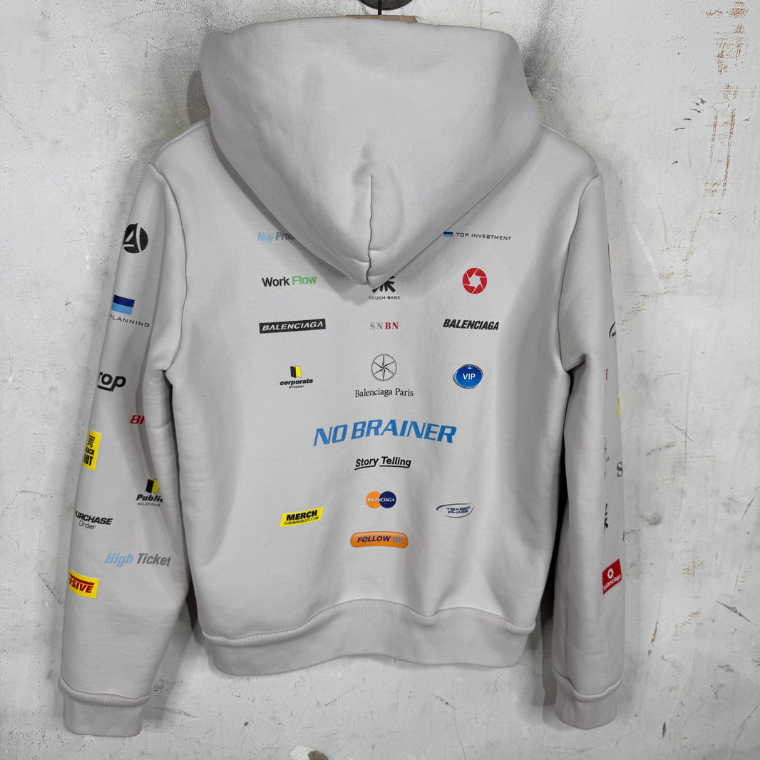 Balenciaga Multi Logo Shrunken Zip Hoodie