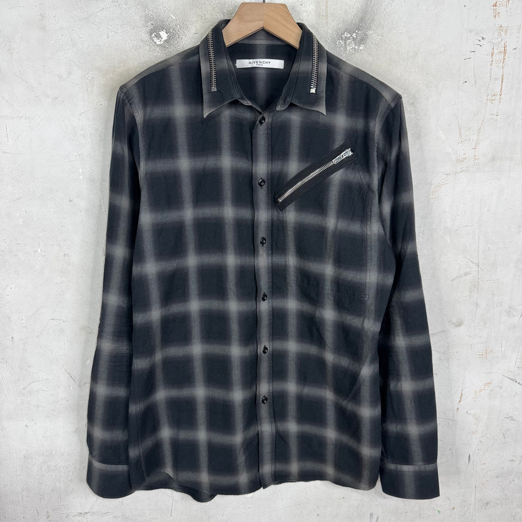 Givenchy Zippered Collar Shadow Plaid Shirt