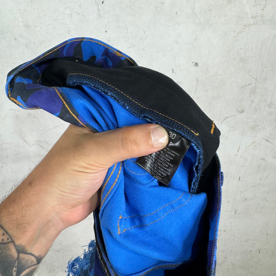 Balmain Blue Camo Biker Jeans New