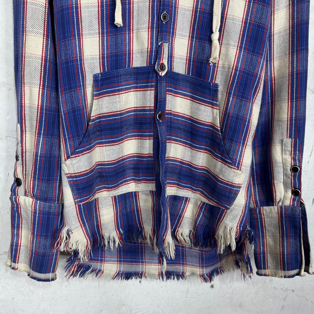 Greg Lauren Frayed Hooded Flannel