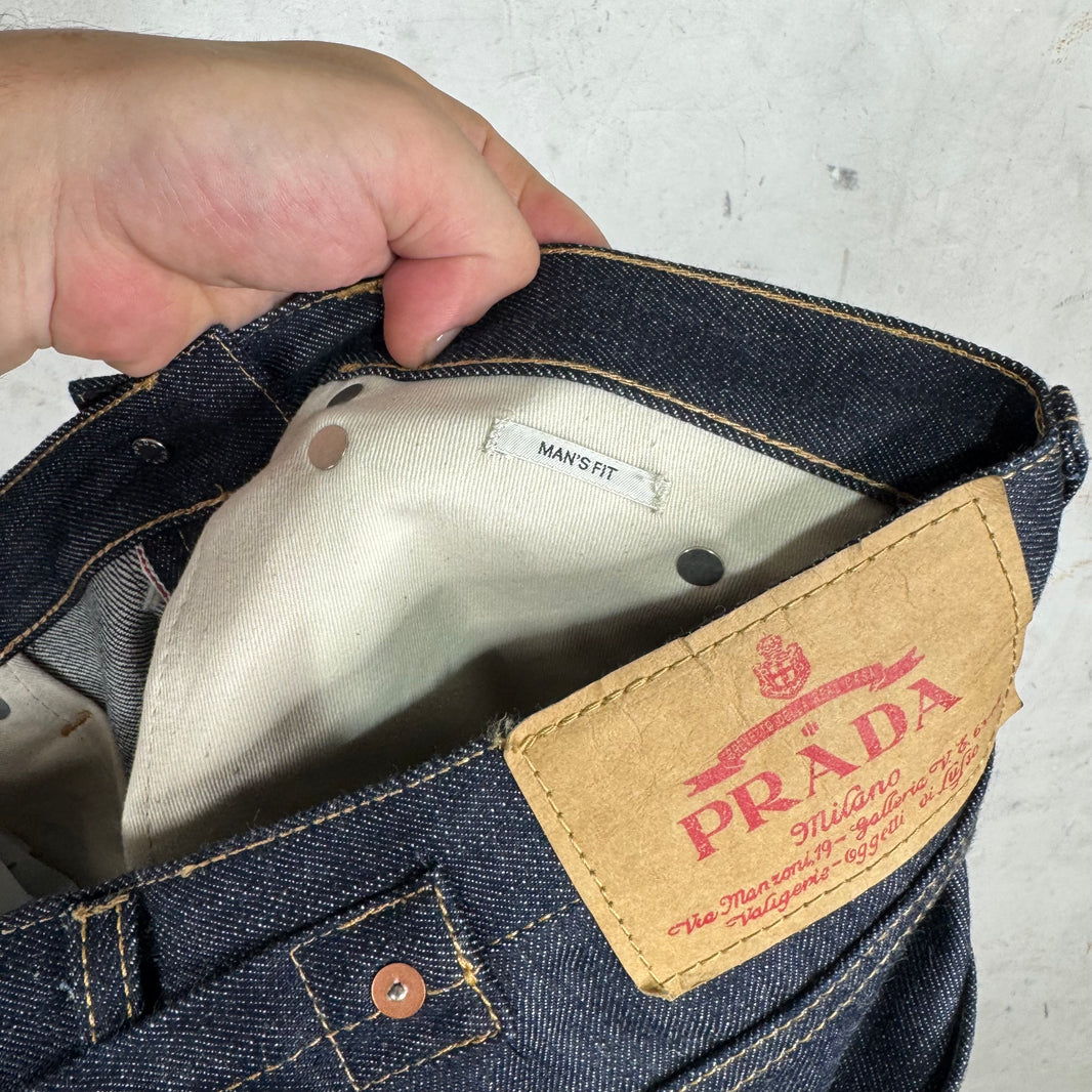 Prada Raw Buckle Back Jeans