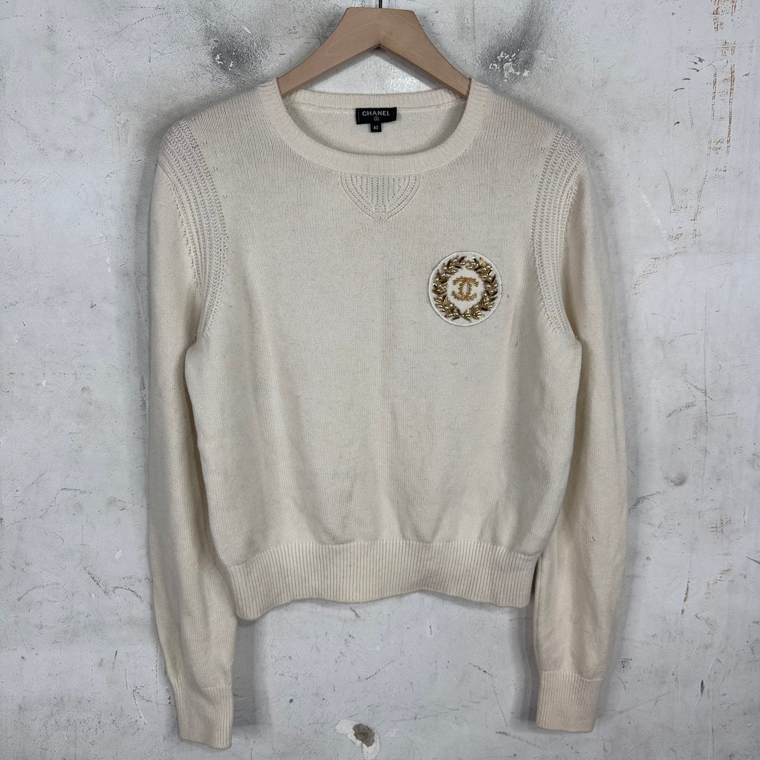 Chanel Women's Beaded Crest Cashmere Sweater
