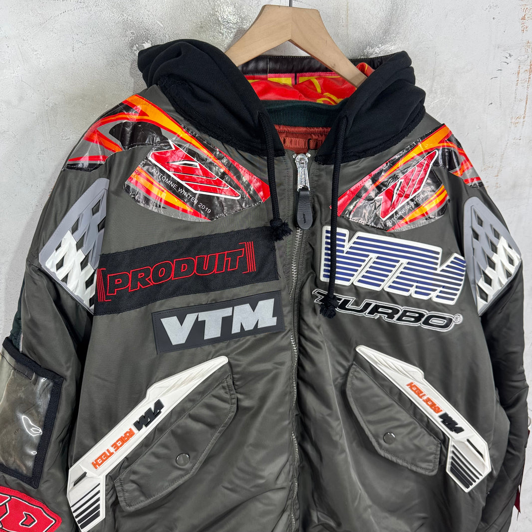 Vetements x Alpha Patchwork Racer Hooded Bomber Jacket