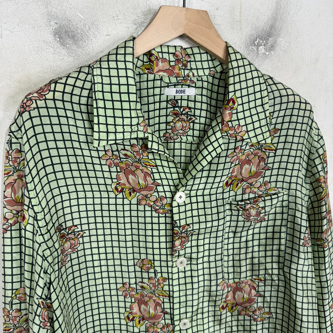 Bode Teal Grid Floral LS Button Up