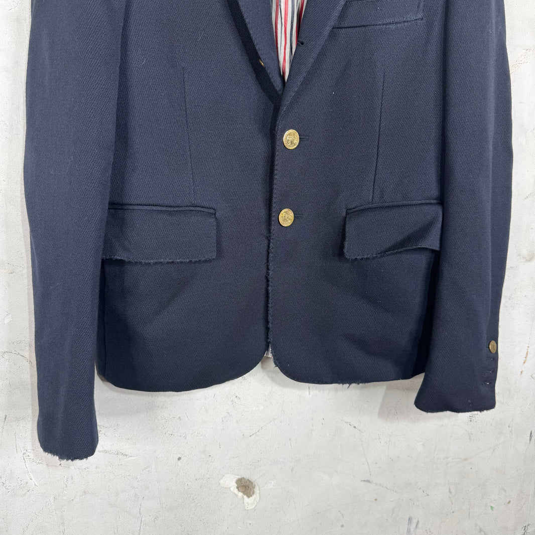 Thom Browne Navy Distressed Gold Hardware Blazer