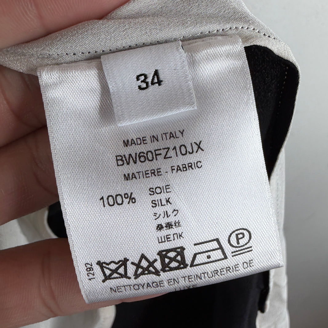 Givenchy White/Black Split Silk Button Up LS Shirt