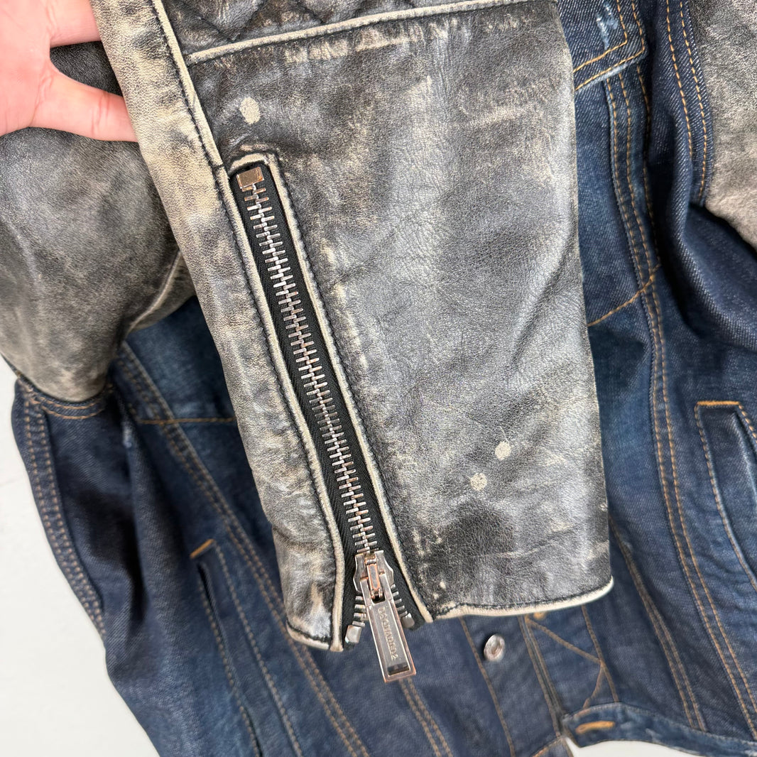 Dsquared Hybrid Leather/Denim Jacket Hoodie