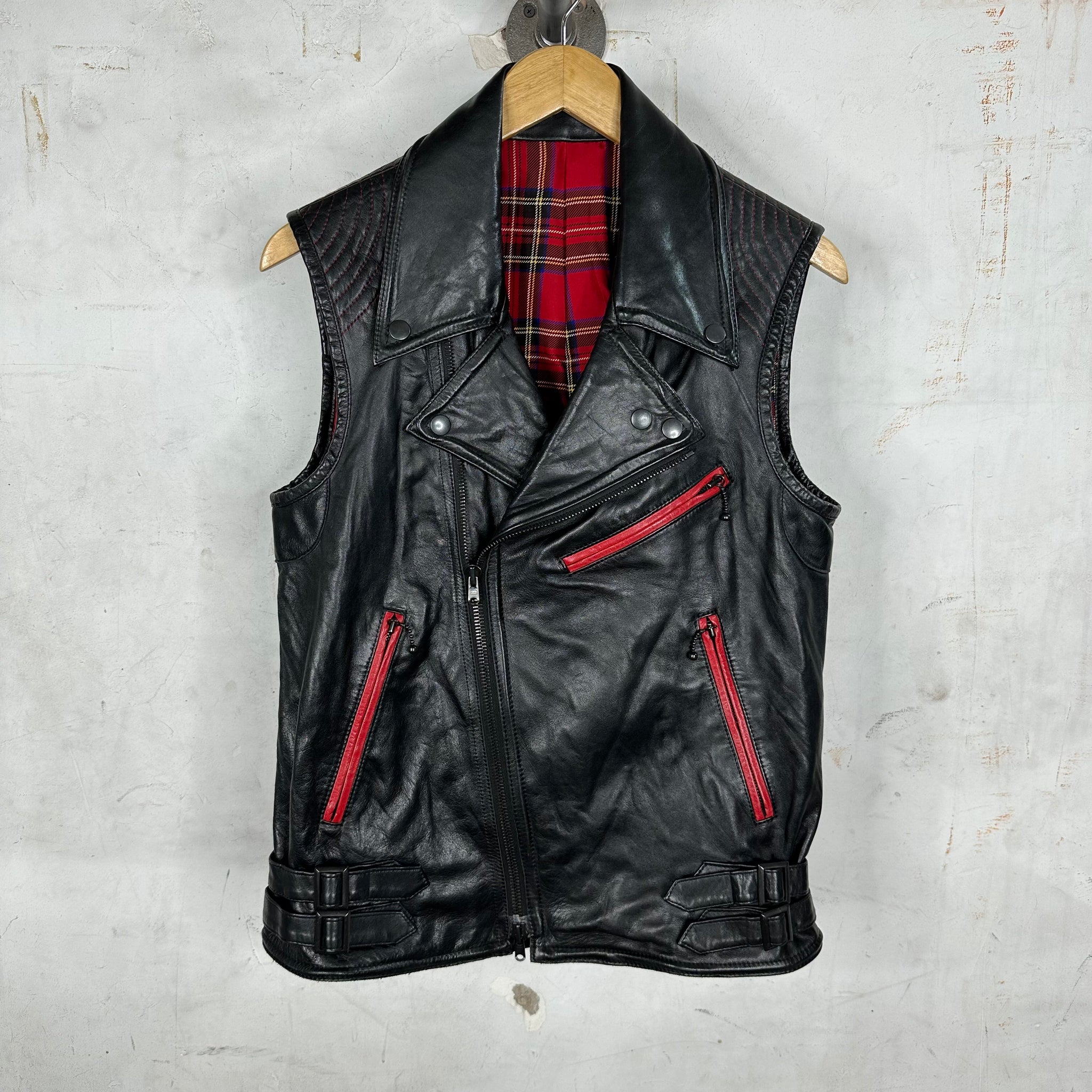 Number Nine Plaid Inlay Leather Vest