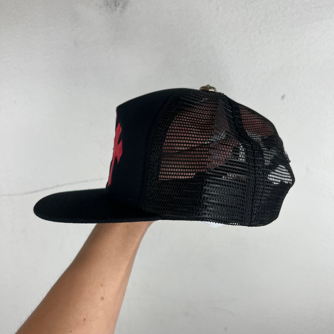 Chrome Hearts Red Triple Cross Trucker Hat