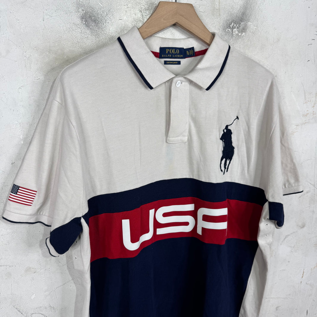 Ralph Lauren White Striped USA Big Pony Polo