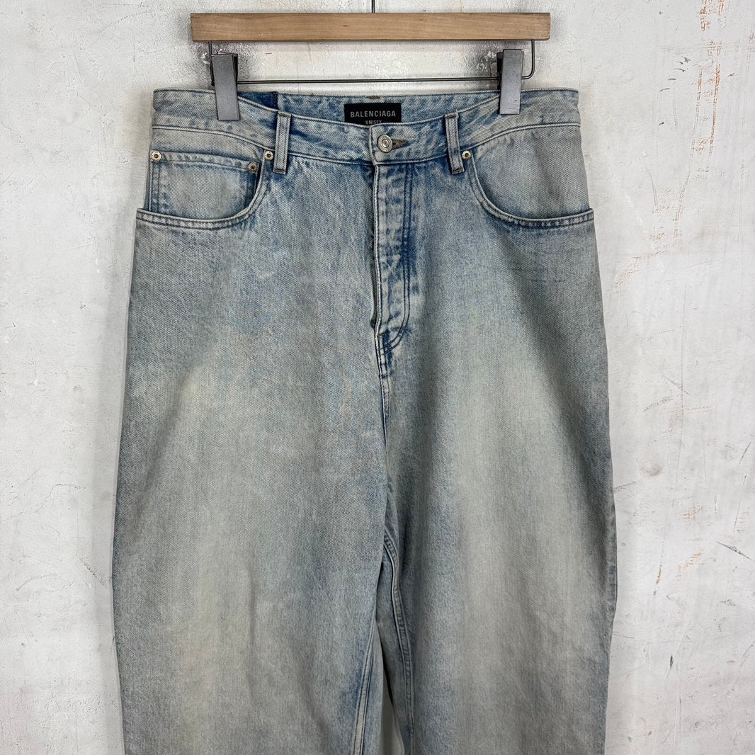 Balenciaga Lightwash Baggy Distressed Hem Jeans