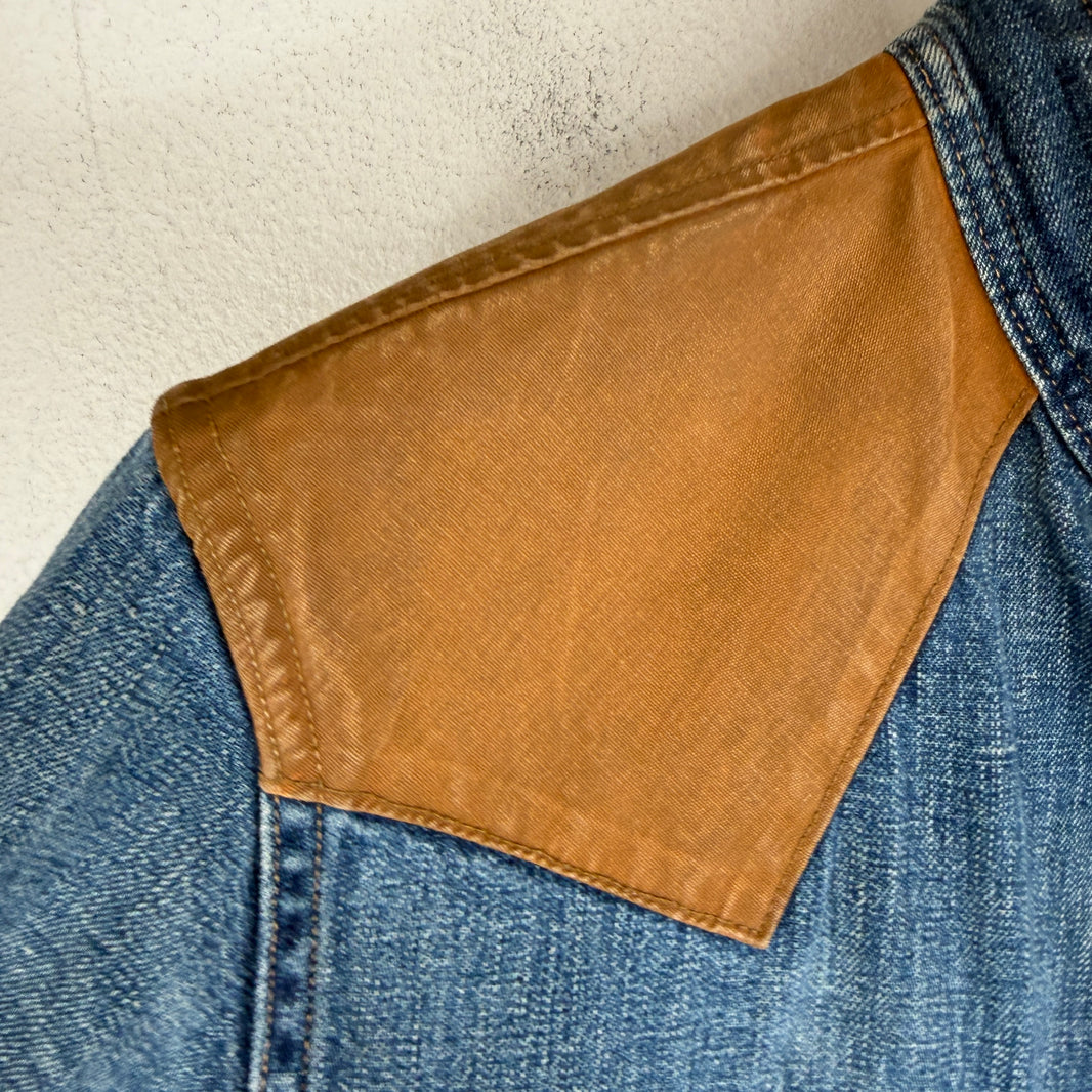 RRL Denim Western Snap Button Mandarin Collar Denim Shirt