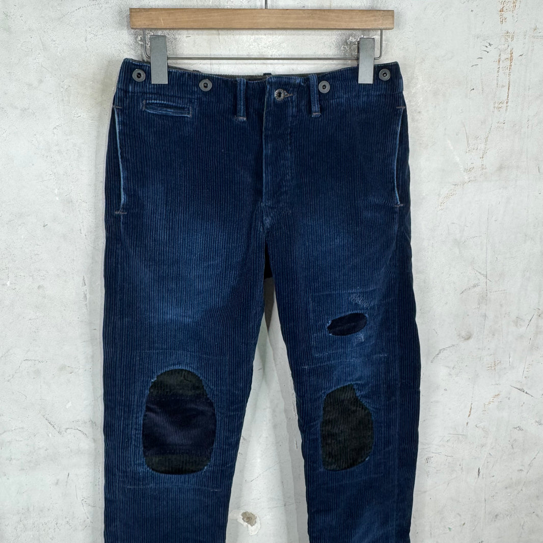 RRL Navy Corduroy Repaired Trousers