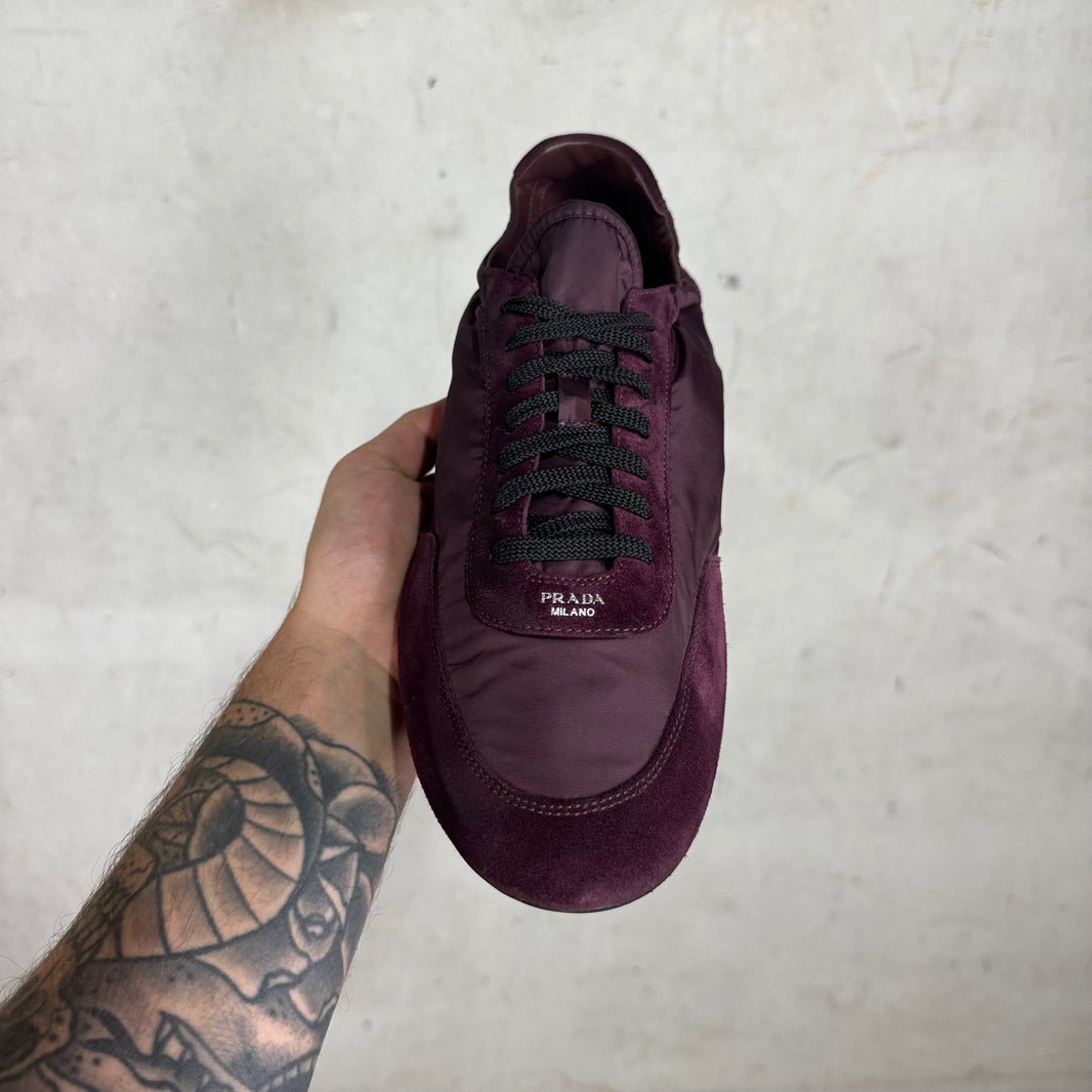 Prada Maroon Nylon Collapse Sneakers