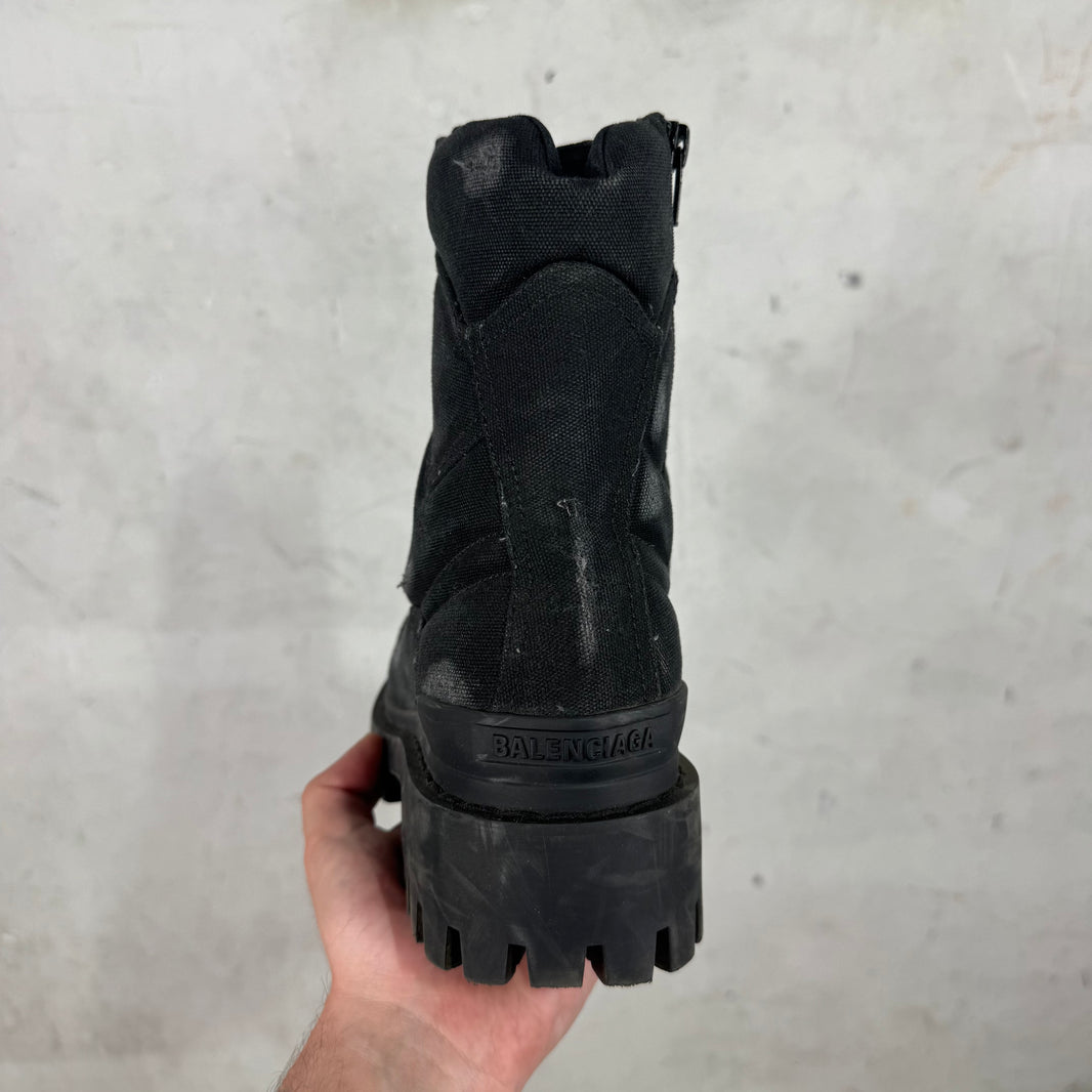 Balenciaga Distressed Canvas Strike Boots