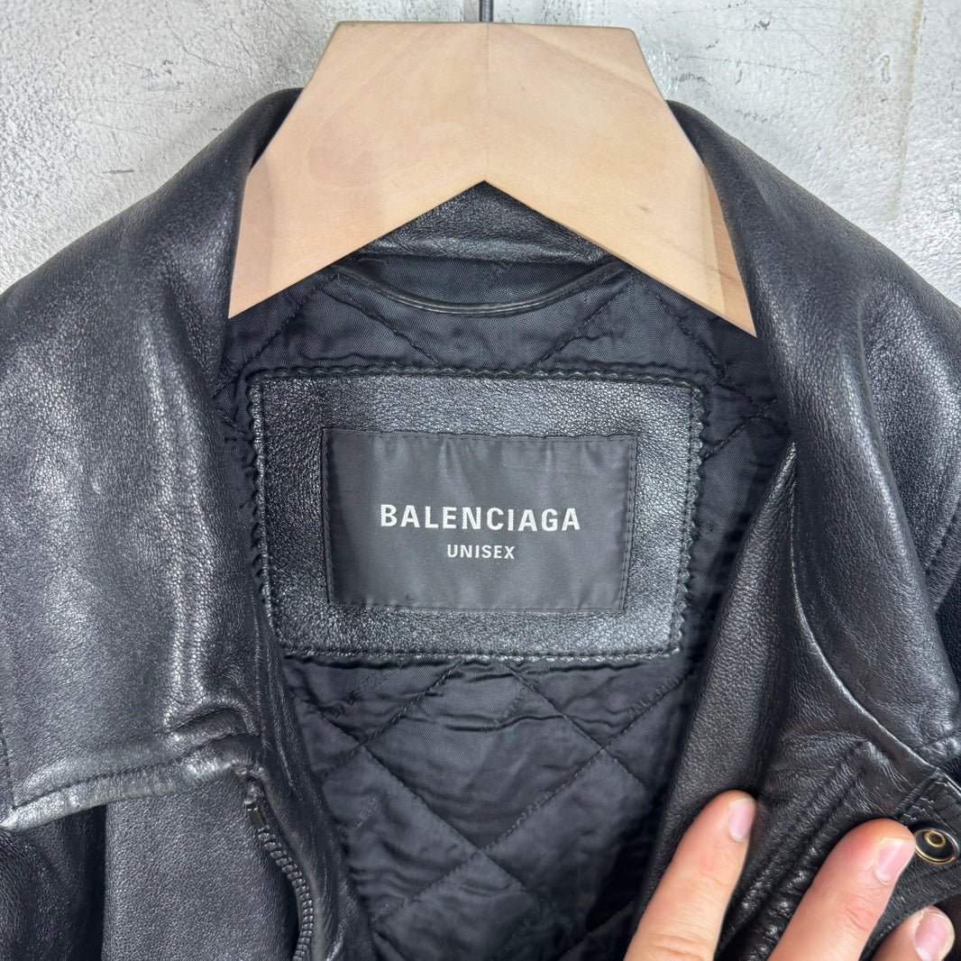 Balenciaga Leather Padded Shoulder Sporty B Bomber