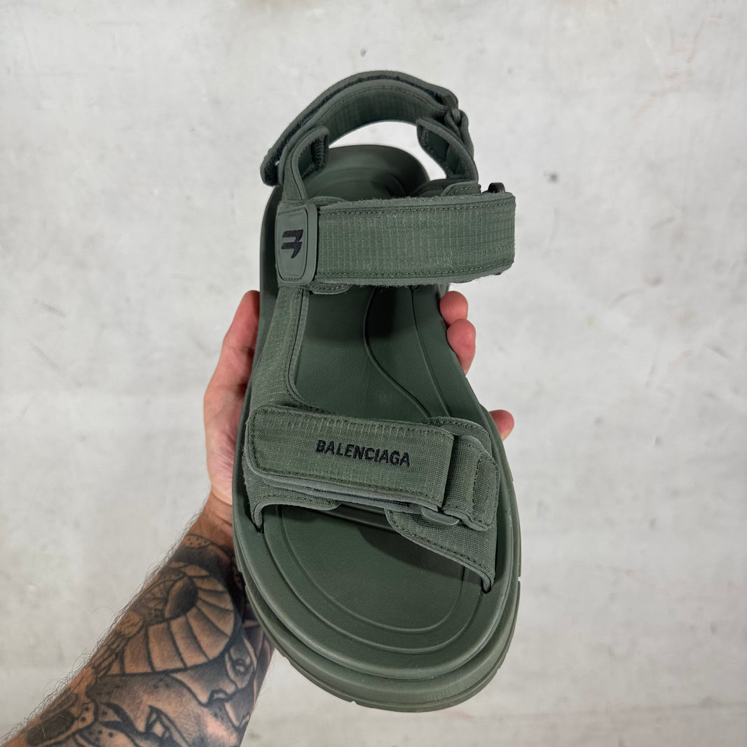 Balenciaga Olive Tourist Sandals