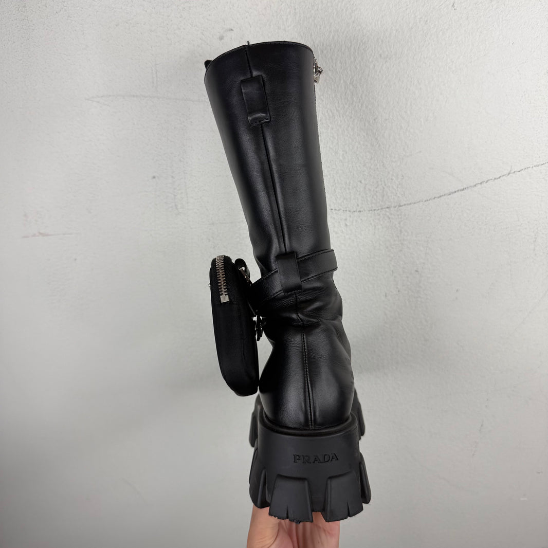 Prada Monolith Badge Cargo High Combat Boots