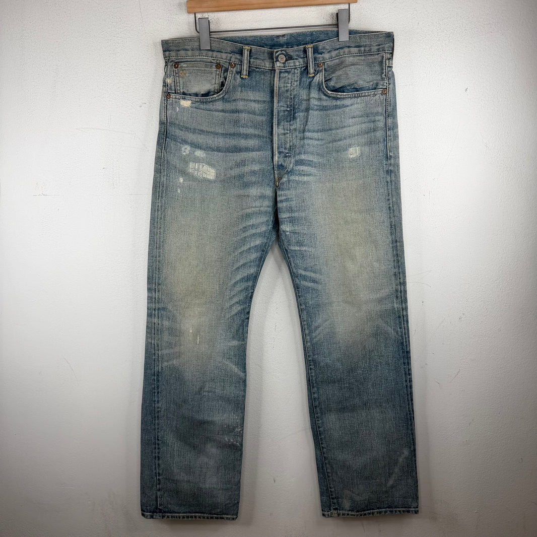 RRL Light Blue Wash Repaired Jeans