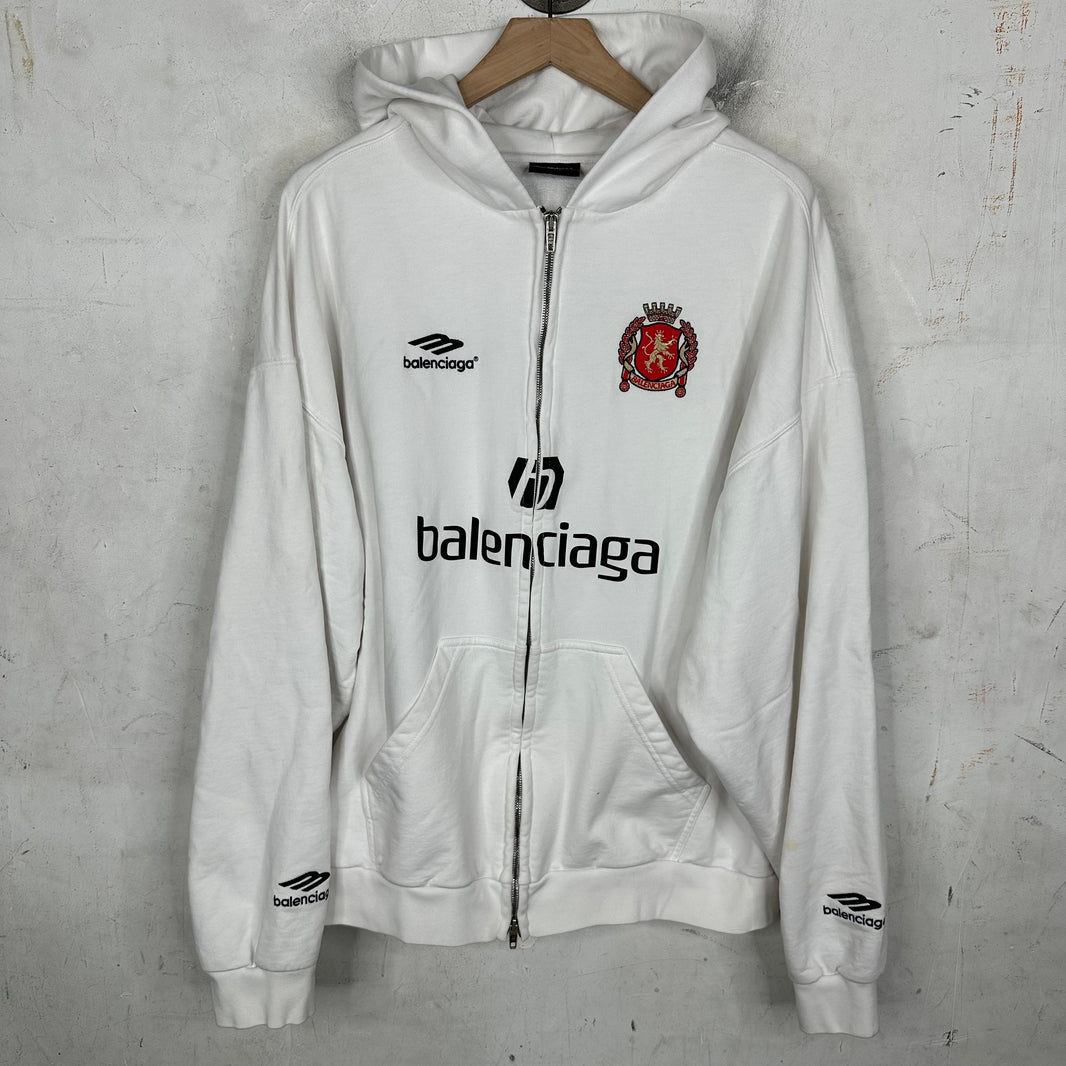 Balenciaga White Soccer Zip Hoodie