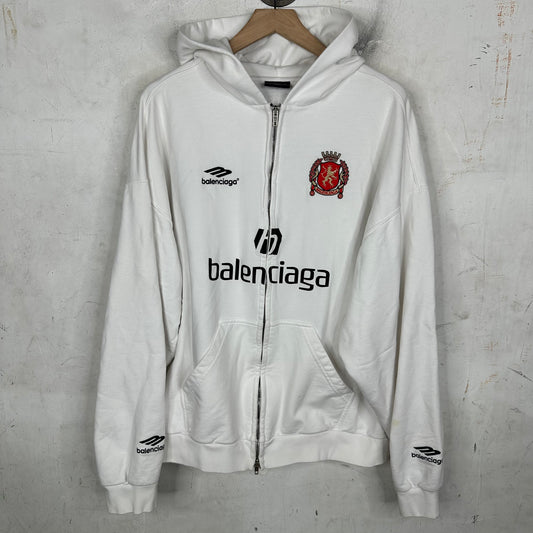 Balenciaga White Soccer Zip Hoodie