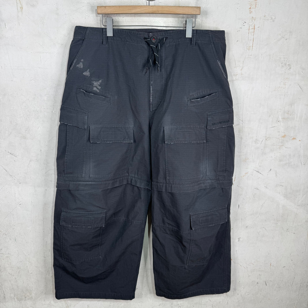 Balenciaga Grey Distressed Ripstop Convertible Cargos