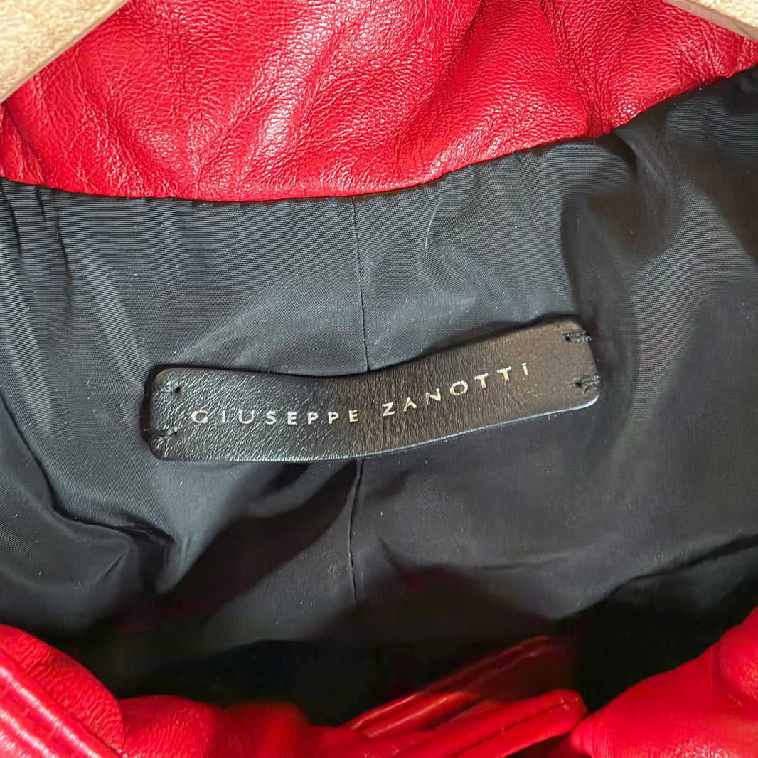 Giuseppe Zanoti Red Leather Puffer Hooded Jacket