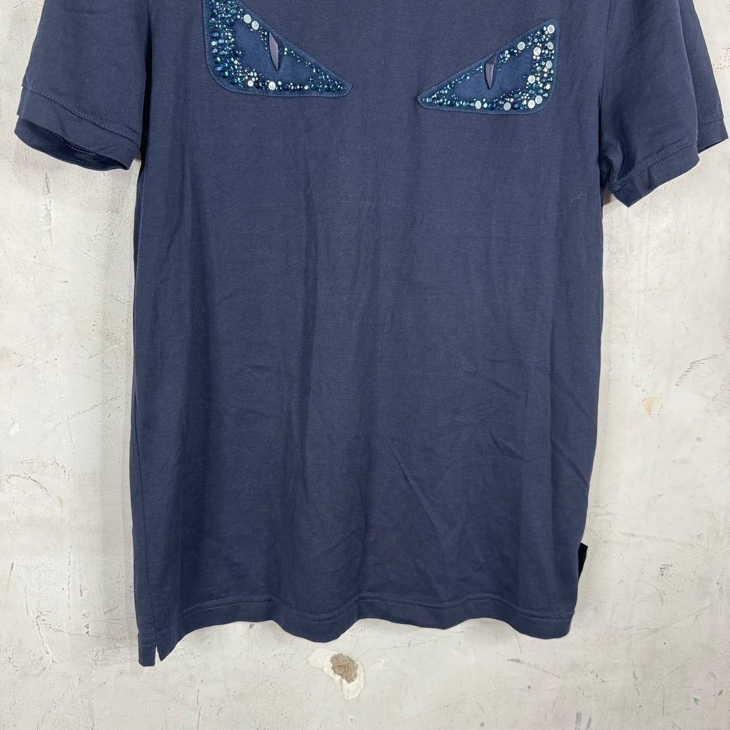 Fendi Navy Rhinestoned Monster T-Shirt