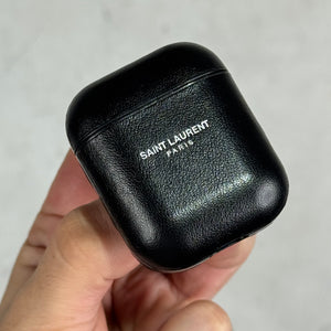 Saint Laurent Black Leather Logo Airpod Case