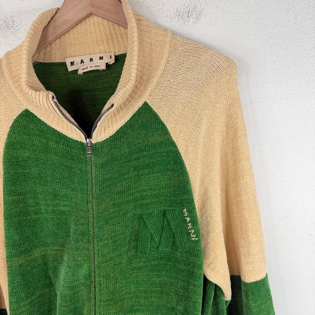 Marni Green Chenille Velvet Cardigan