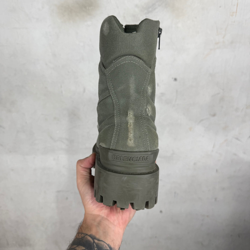 Balenciaga Khaki Distressed Strike Boots