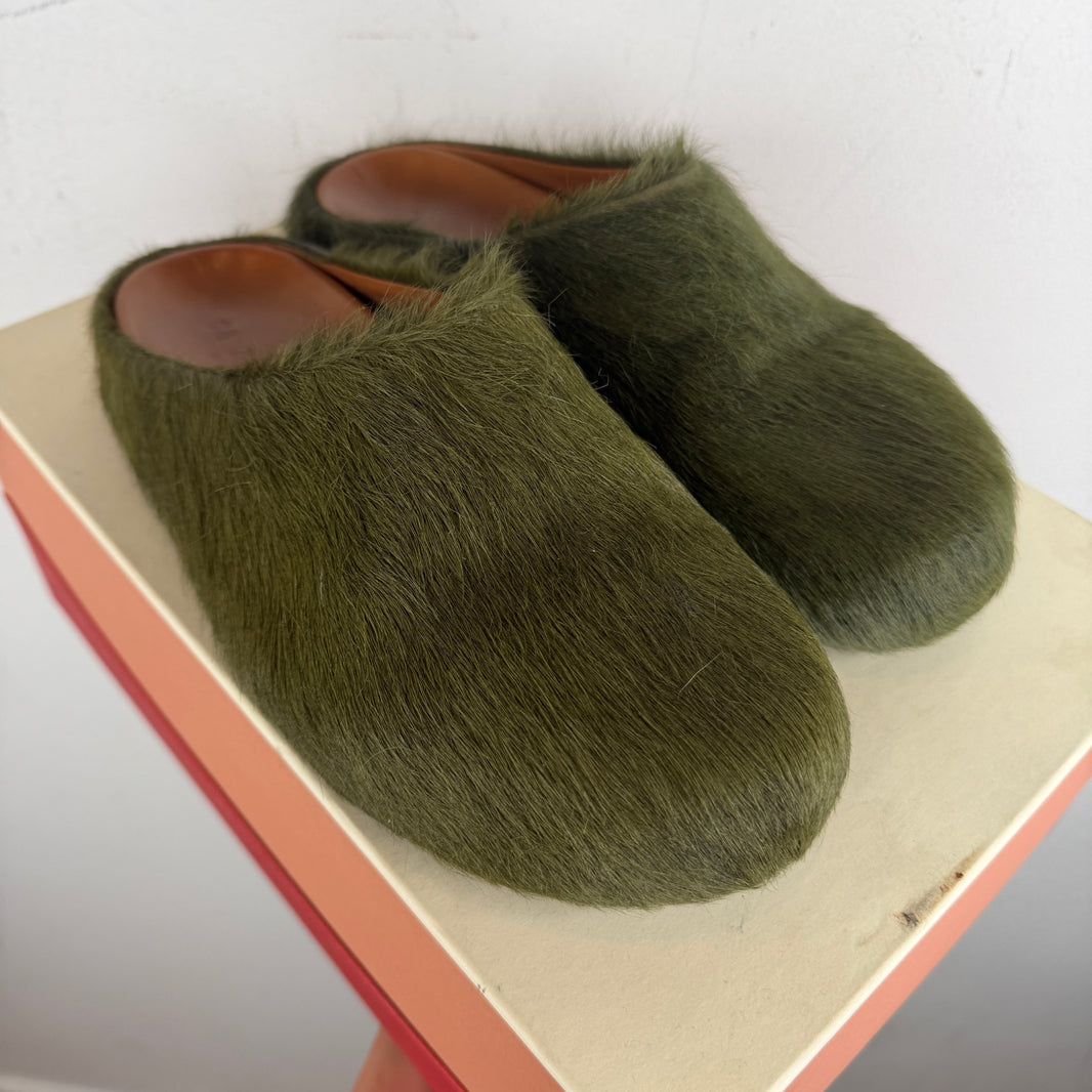Marni Green Fuzzbit Mules