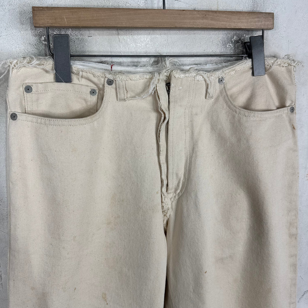 Margiela Frayed Waistband Ecru Jeans