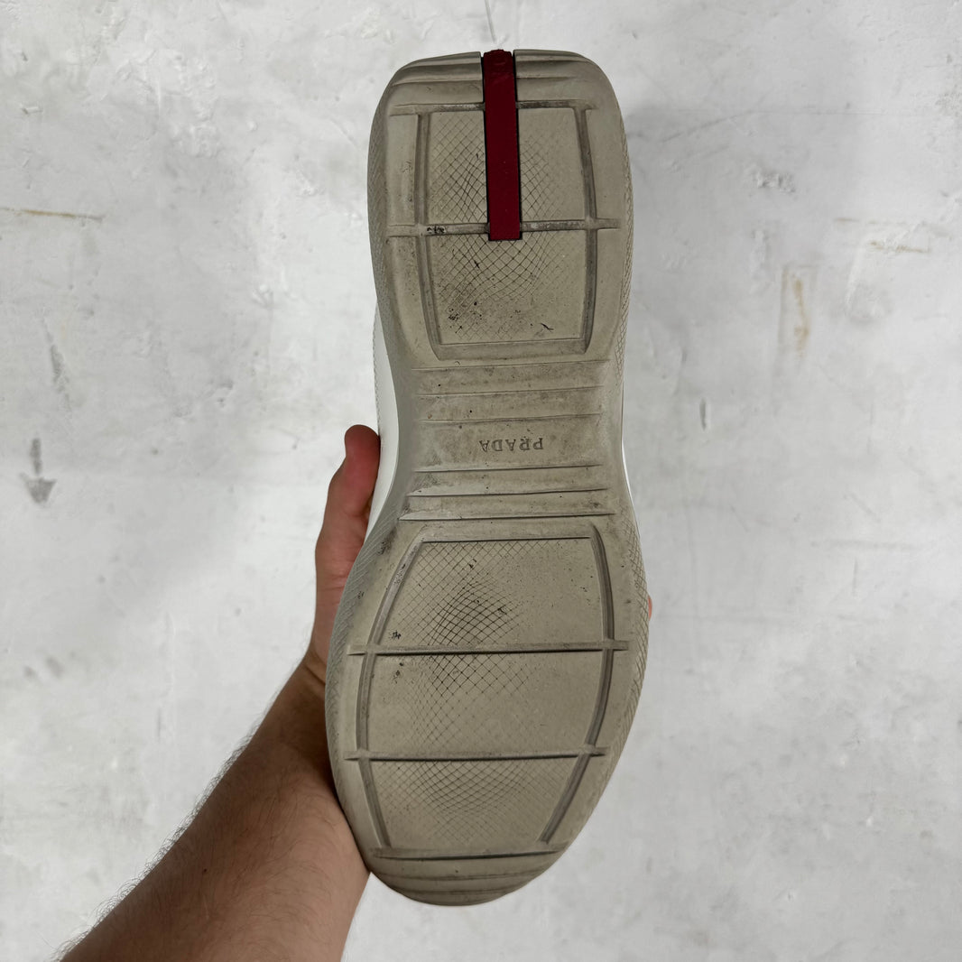 Prada White Perforated Leather Americas Cup