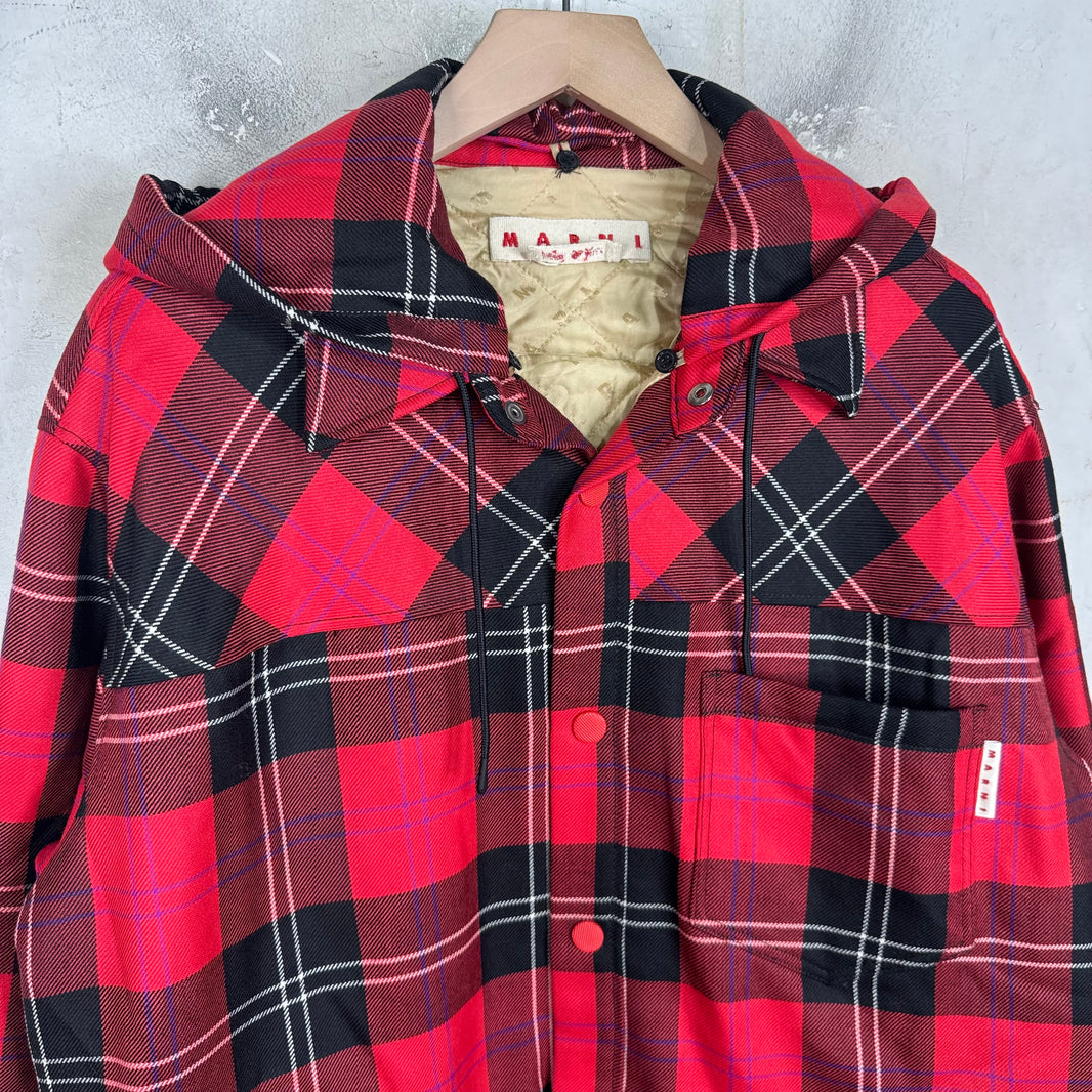 Marni Red Plaid Hooded Quilt Flannel