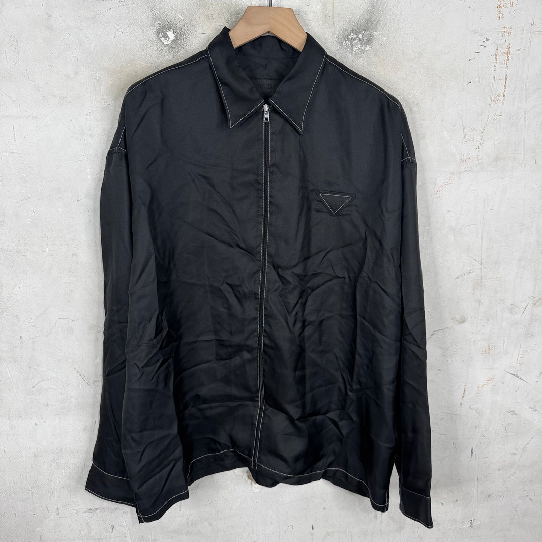 Prada Viscose Constrast Stitch Zip Shirt