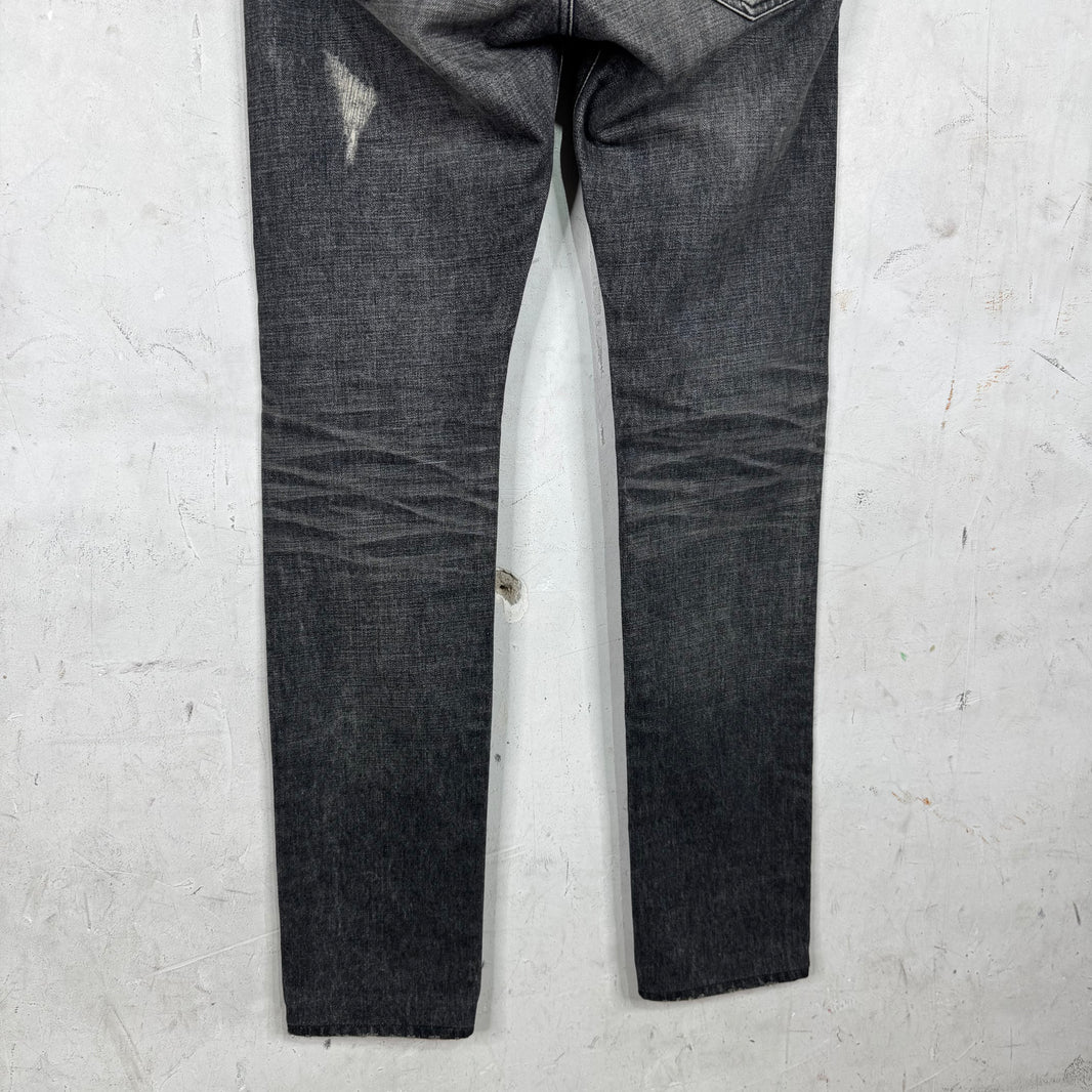 Balmain Straight Legged Charcoal Distressed Jeans