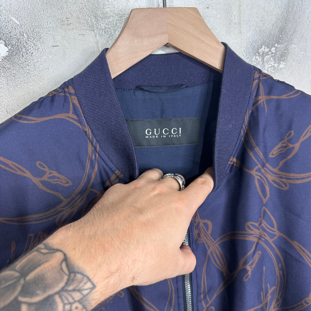 Gucci Silk Horse-Bit Bomber Jacket