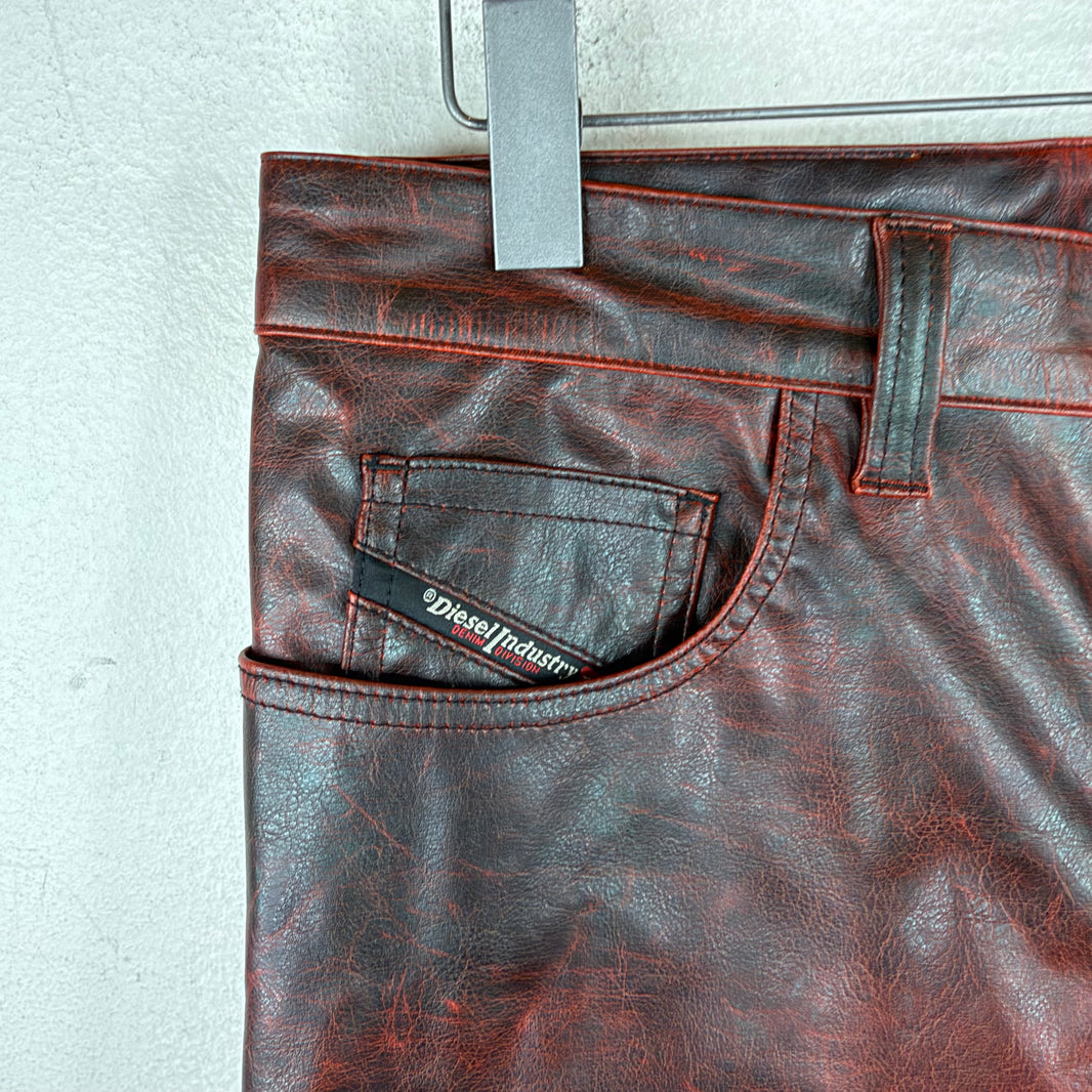 Diesel Faux Leather Oxblood Trousers