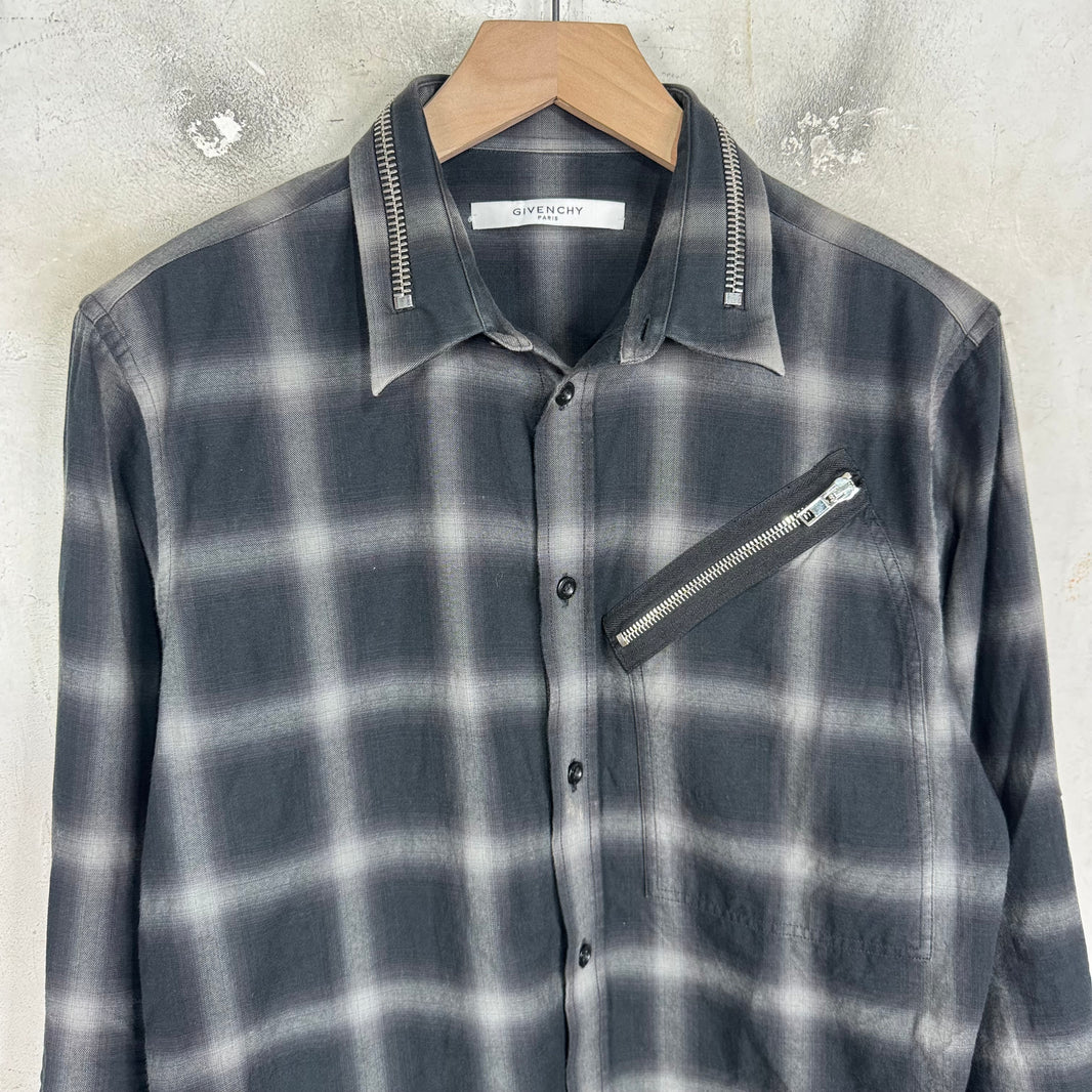 Givenchy Zippered Collar Shadow Plaid Shirt
