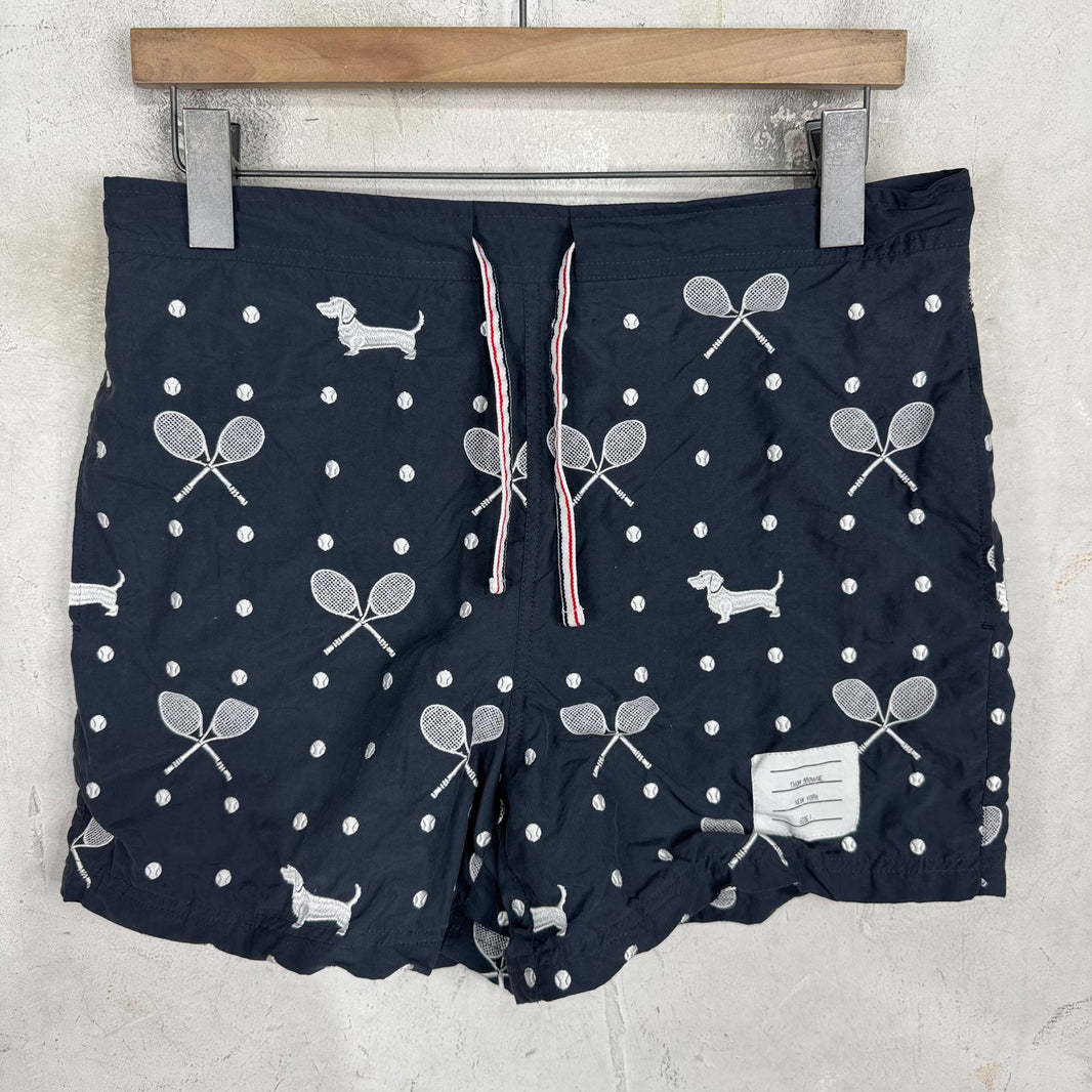Thom Browne Tennis Dachsound Swim Trunks