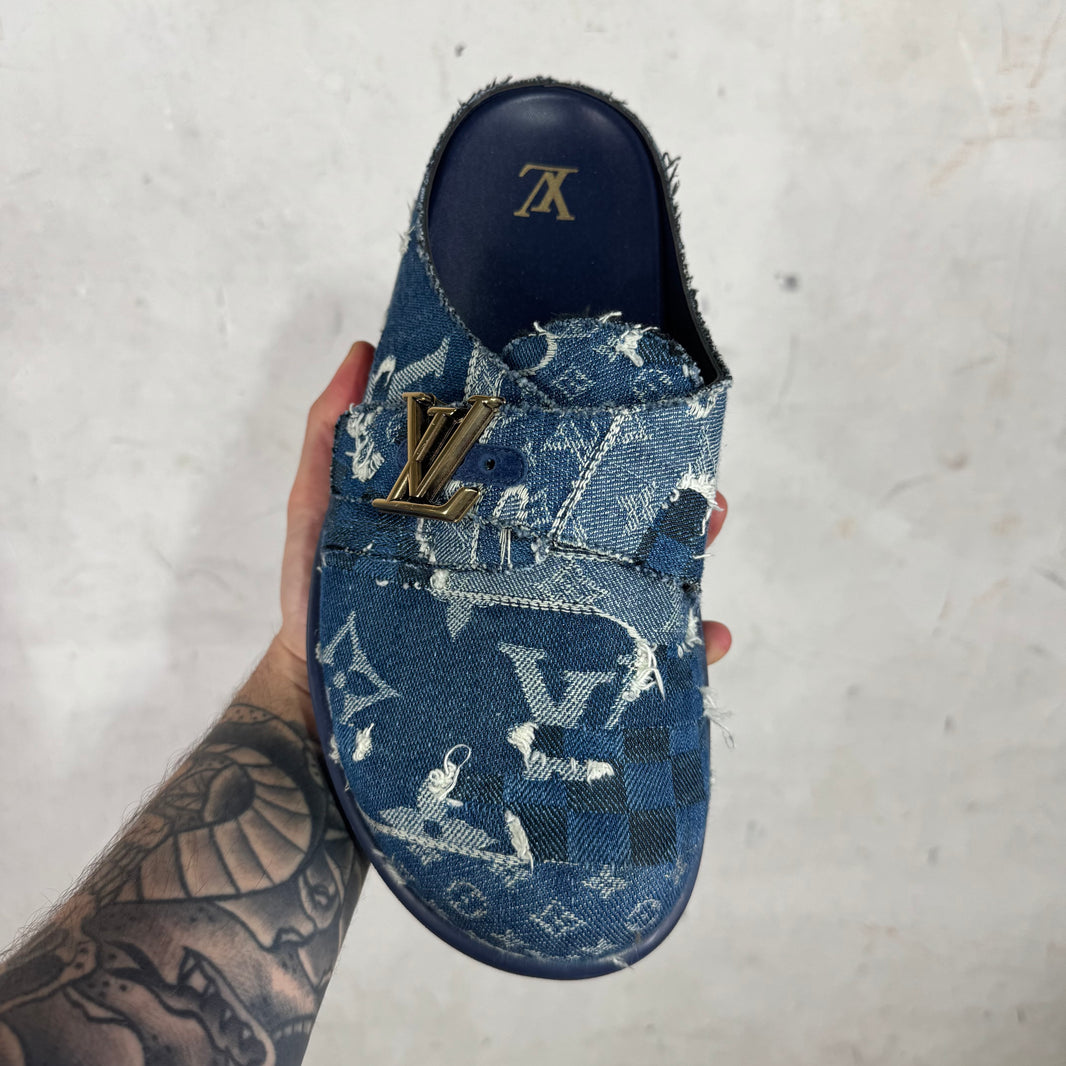 Louis Vuitton Denim Patchworked Monogram Easy Mules
