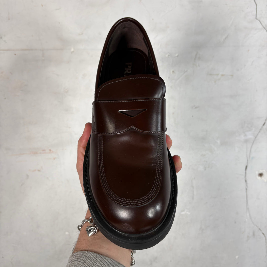 Prada Brown Leather Chunky Loafers