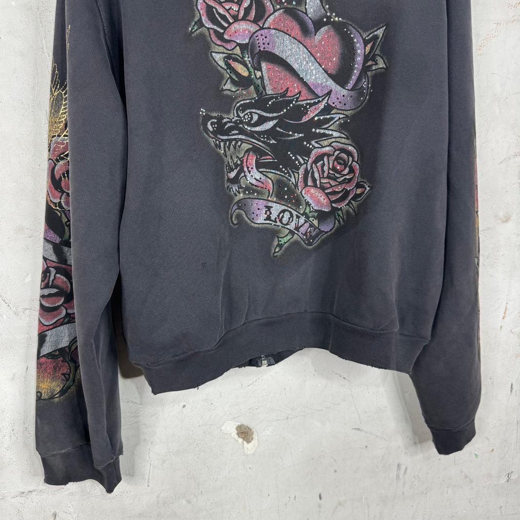 Balenciaga Ed Hardy Rhinestone Zip Hoodie