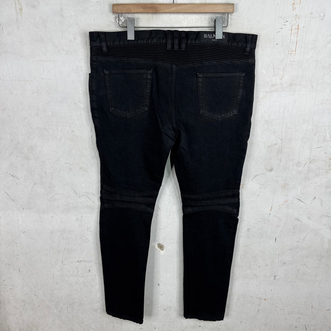 Balmain Waxed Black Biker Jeans