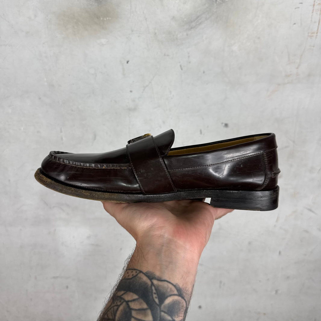 Gucci Two Tone G Buckle Brown Loafers